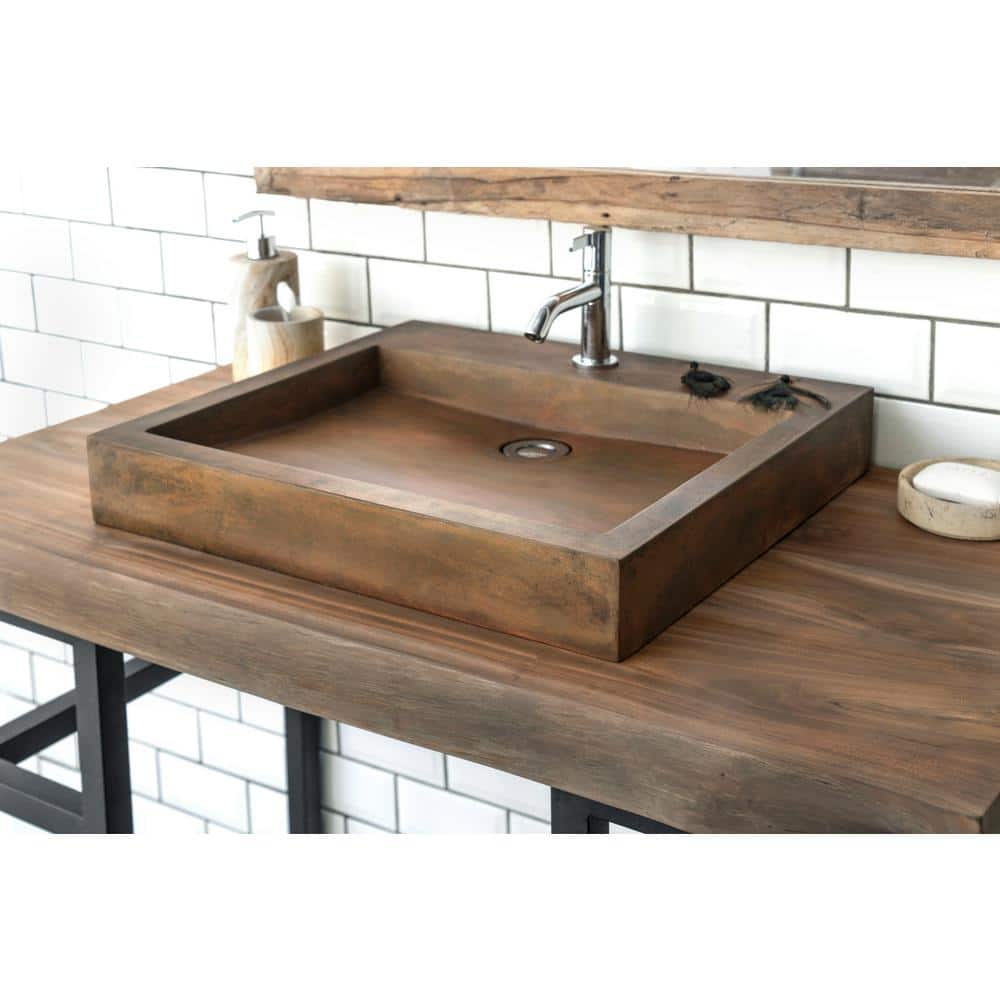 Vintage Brown Rectangular Concrete Vessel Sink