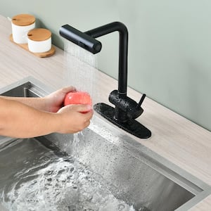 Single Handles Pull Out Sprayer Kitchen Faucet Deckplate Included in Matte Black