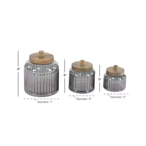 Gray Glass Decorative Jars with Wood Lids (Set of 3)