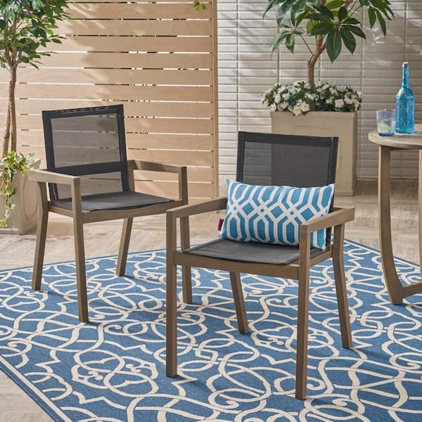 Noble House Diego Gray Stationary Wood Outdoor Dining Chair (2-Pack)