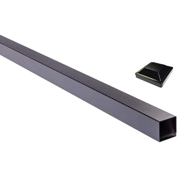 Slipfence 3 in. x 3 in. x 100 in. Black Powder Coated Aluminum Fence Post Includes Post Cap