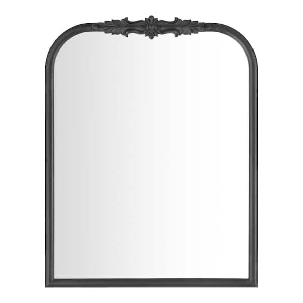 Medium French Country Arched Black Ornate Wood Framed Mirror (23 in. W x 29 in. H)