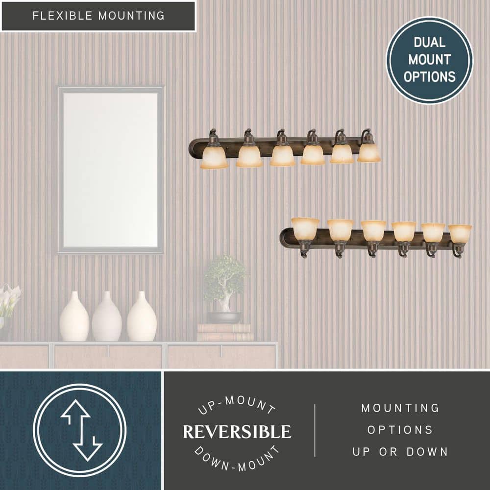 Lasalle Parisian Bronze 6-Light Vanity Fixture with Alabaster Shades