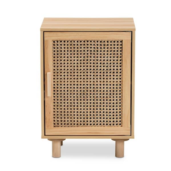 Baxton Studio Maclean 1-Door Beige and Natural Brown Nightstand (22.8 in. H x 15.7 in. W x 11.8 in. D)