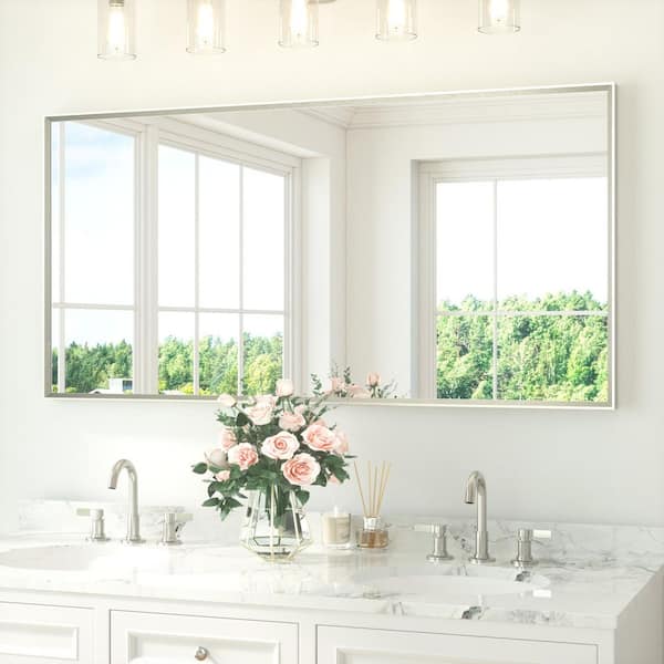 60 in. W x 30 in. H Rectangle Aluminum Framed Wall Bathroom Vanity Mirror in Brushed Nickel