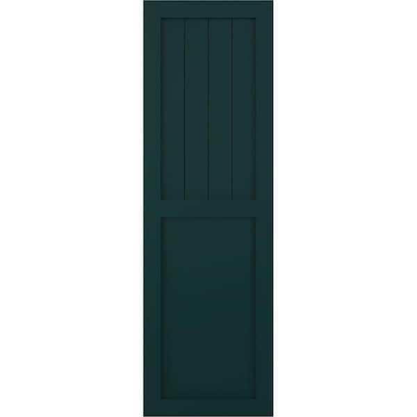 Ekena Millwork 12 in. x 28 in. True Fit PVC Farmhouse/Flat Panel Combination Fixed Mount Board & Batten Shutters Pair in Thermal Green