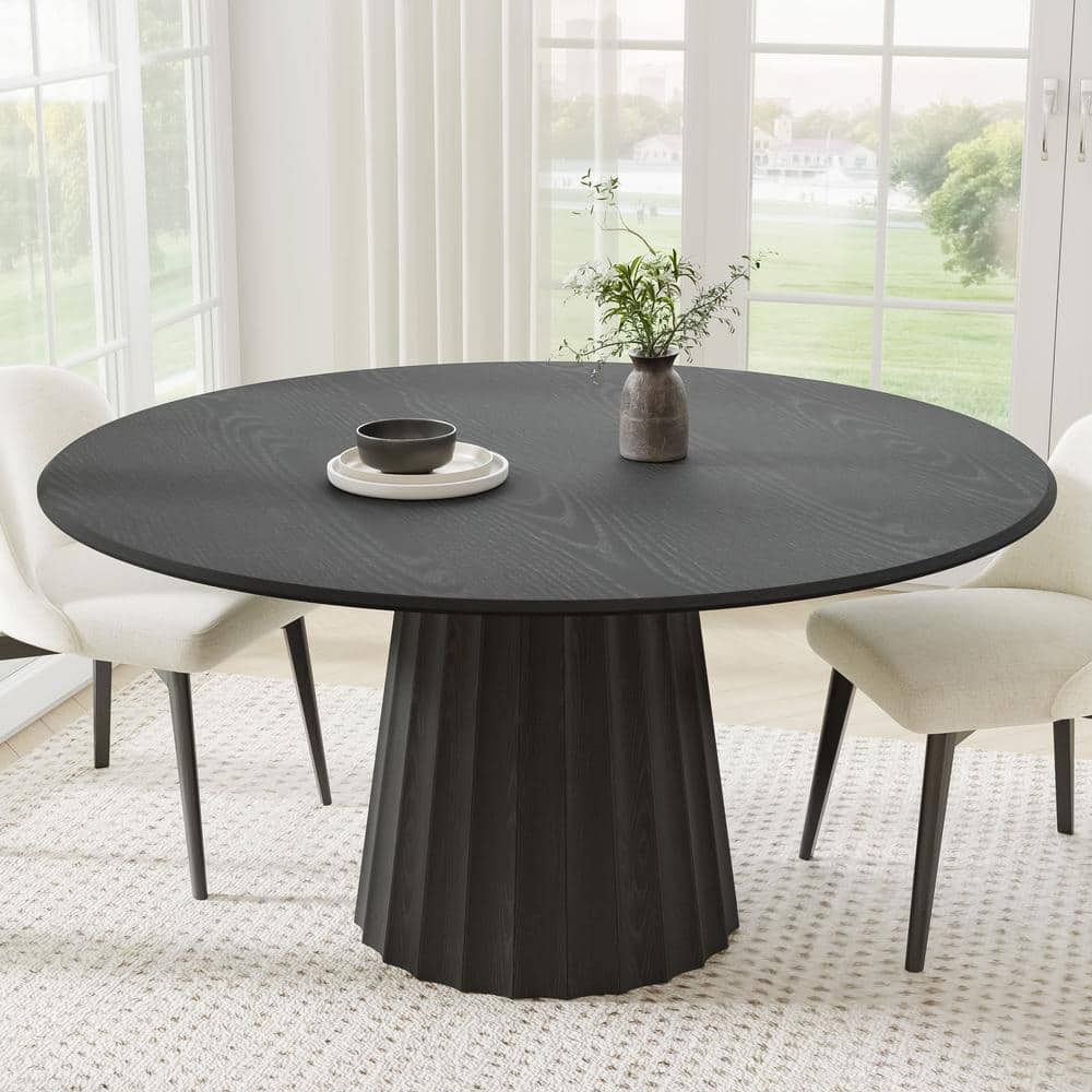 Dovelina 60 in. Solid Wood Black Pedestal Dining Table Round Kitchen Table Seats 6 HD-24092408 ...