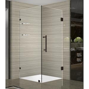 Aquadica GS 34 in. x 72 in. Frameless Hinged Corner Shower Enclosure in Bronze with Glass Shelves