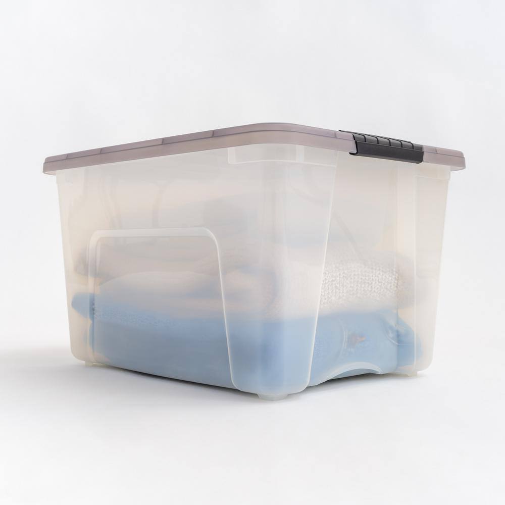 Clear Stackable Plastic Storage Bins with Latching Lids, 40 Qt.