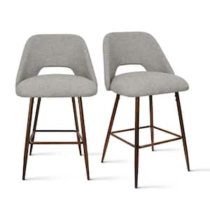 19 in. W x 36 in. H Gray Fabric Upholstered 26 in. High Back Metal Frame Counter Stool (Set of 2)