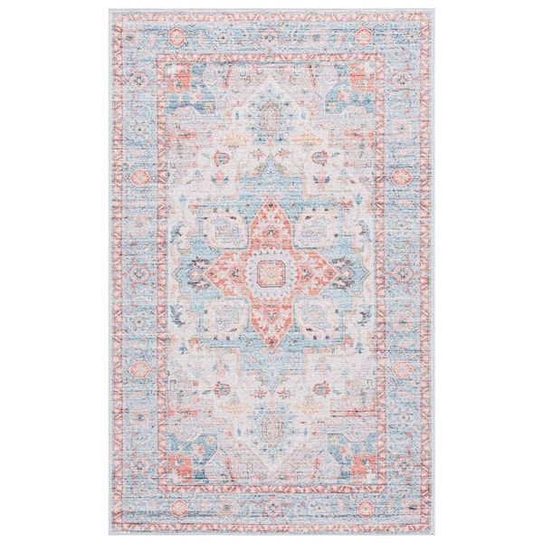 Tucson 3 ft. x 4 ft. Turquoise/Rust Machine Washable Distressed Ornate Border Area Rug