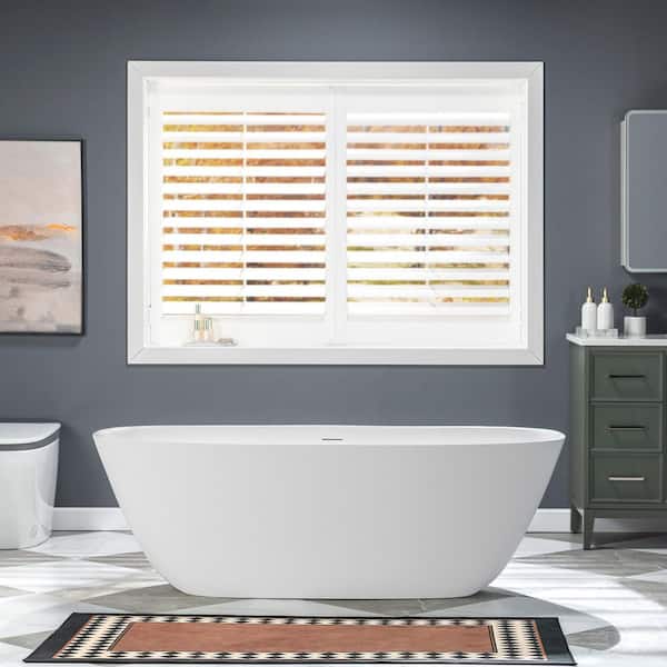 67 in. L x 32.63 in. W Contemporary Solid Surface Stone Resin Freestanding Soaking Bathtub w/Center Drain in Matte White