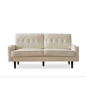 Acire 69.3 in. Wide Square Arm Faux Leather Straight 3-Seater Sofa in White