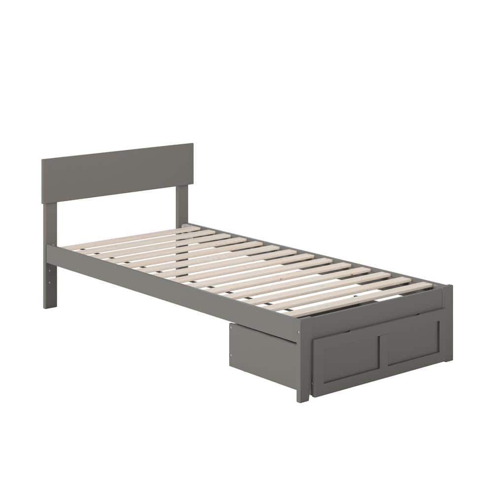 Boston Twin XL Gray Solid Wood Platform Bed with Storage Drawer