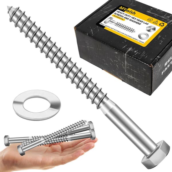1/2 in. x 5 in. Stainless Steel Hex Drive Hex Head Lag Screws with Washers (25-Pack)