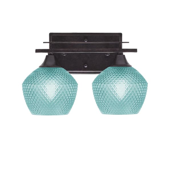 Unbranded Ontario 13.25 in. 2-Light Vanity Light Dark Granite Turquoise Textured Glass Shade