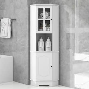 23 in. W x 16 in. D x 65 in. H White MDF Freestanding Linen Cabinet with Doors and Adjustable Shelf