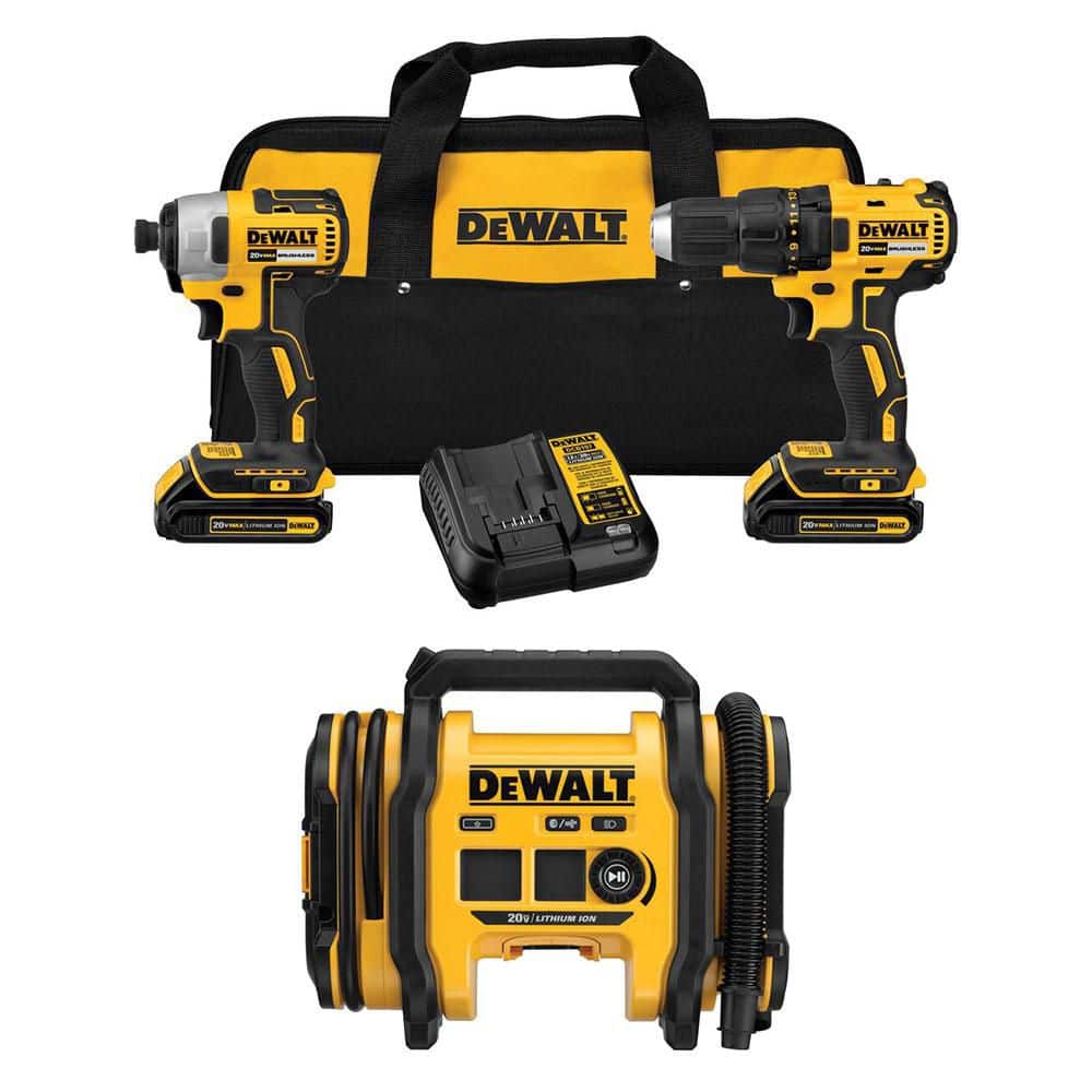 20V MAX Lithium-Ion Cordless 2-Tool Combo Kit and 20V MAX Cordless Inflator with (2) 2 Ah Batteries, Charger and Kitbag