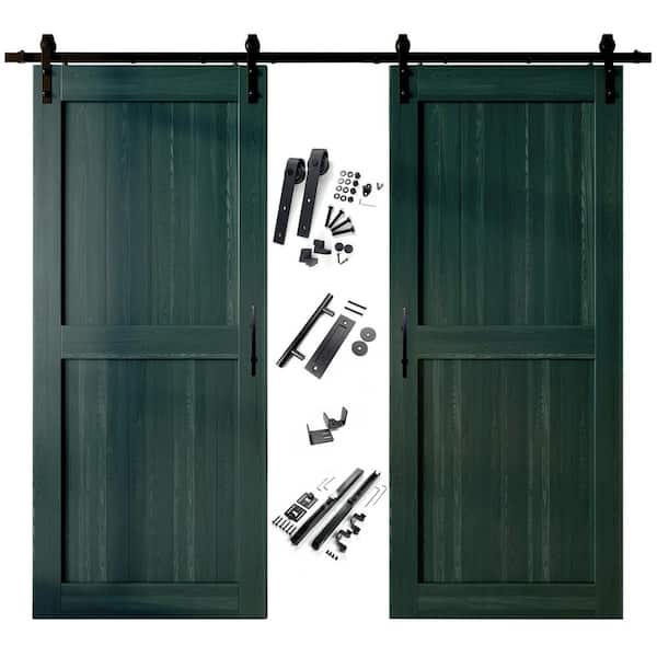 46 in. x 84 in. H-Frame Royal Pine Double Pine Wood Interior Sliding Barn Door with Hardware Kit, Non-Bypass