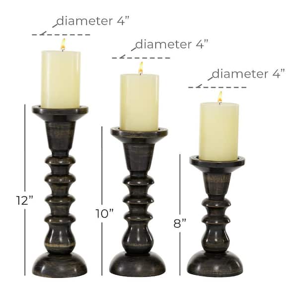 16, 12, and 8 Black Wood Pillar Candle Holder (Set of 3)