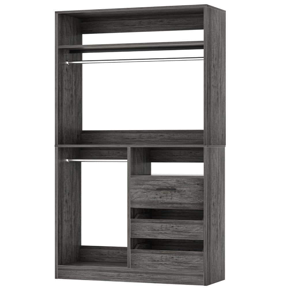 36 in. W Oak Walk-In Tower 4-Shelf Wood Closet System with Long Hanging Rods Enclosed Drawer 2 Half-Open Drawers price history on PriceWatchPro