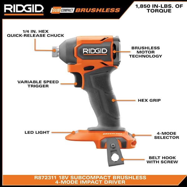 RIDGID - 18V SubCompact Brushless Cordless 2- Tool Combo Kit w/ Hammer Drill, Impact Driver, (2) 2.0 Ah Batteries, Charger, & Bag