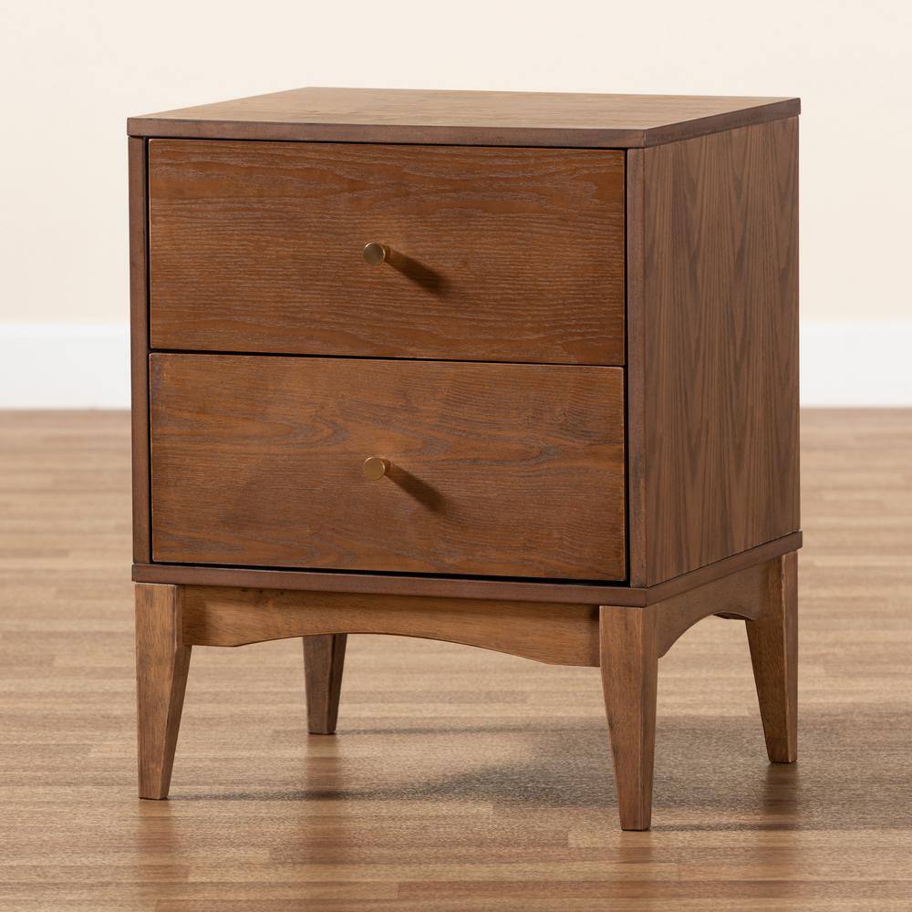 Ash Walnut 2-Drawer Mid-Century Modern Nightstand