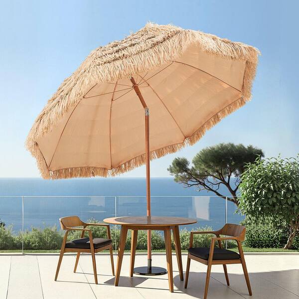 hawaiian style beach patio umbrella Outsunny 6FT Tiki Umbrella, Outdoor with 8 Ribs, Carry Bag, Outdoor Tiki Bar, Tropical Palapa distributing stress evenly and supporting regular use in outdoor conditions NWB 6 ft Balcony Sun