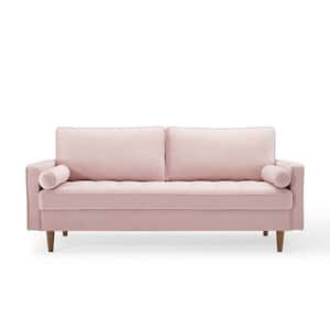 Valour 73 in. Pink Velvet 4-Seater Tuxedo Sofa with Wood Legs