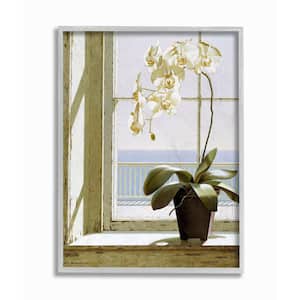 "White Orchid in Window Realistic Coastal Painting" by Zhen-Huan Lu Framed Nature Wall Art Print 16 in. x 20 in.