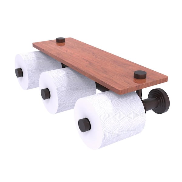 Allied Brass Waverly Place Horizontal Reserve 3-Roll Toilet Paper Holder with Wood Shelf in Venetian Bronze
