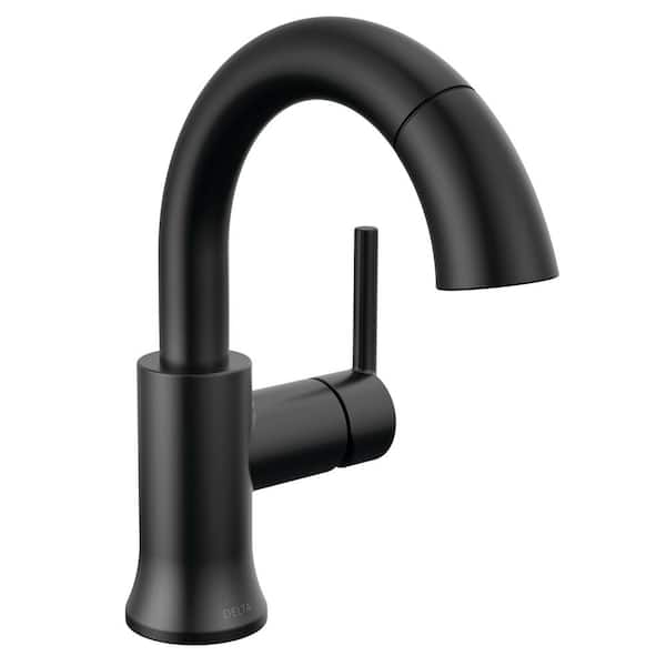 Delta Trinsic Single Handle High Arc Single Hole Bathroom Faucet with Pull-Down Spout in Matte Black