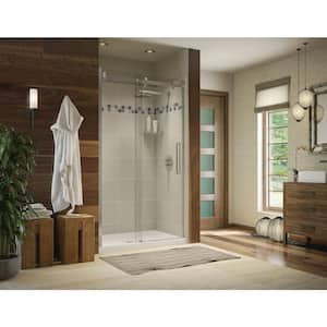 Utile Stone 32 in. x 48 in. x 83.5 in. Alcove Shower Stall in Sahara with Center Drain Base in White