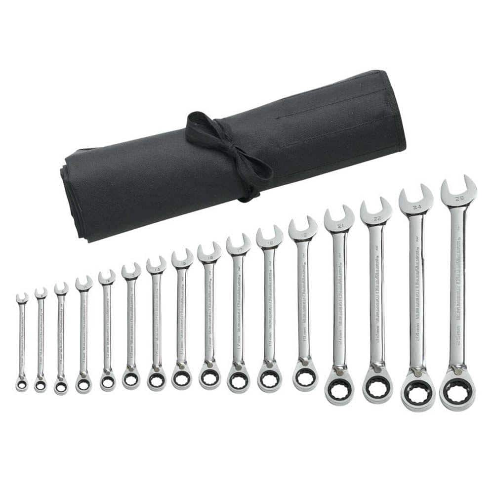 UPC 082171960215 product image for Metric 72-Tooth Reversible Combination Ratcheting Wrench Tool Set with Roll (16- | upcitemdb.com