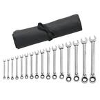 Metric 72-Tooth Reversible Combination Ratcheting Wrench Tool Set with Roll (16-Piece)