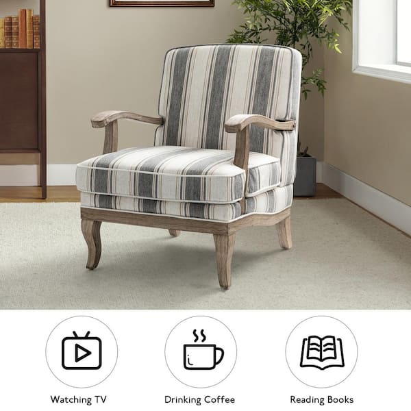 JAYDEN CREATION Quentin Farmhouse Style Upholstered Stripe Arm