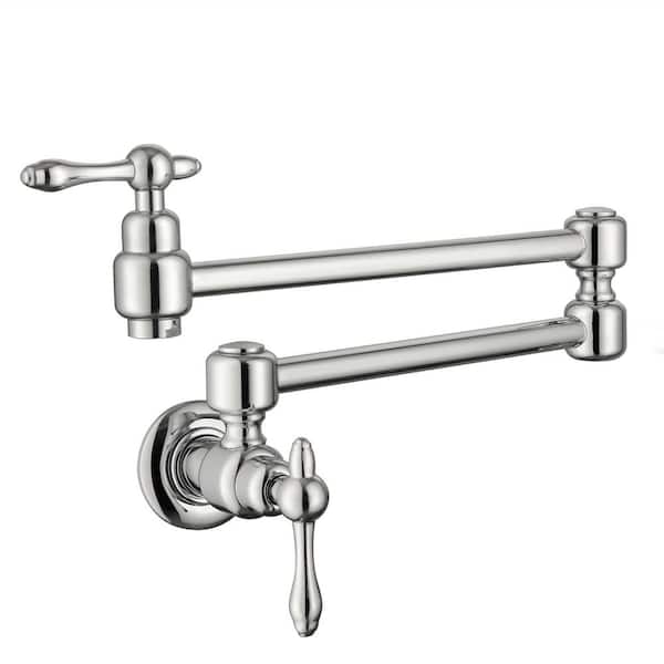 WATWAT Kafir 2-Handle Wall Mounted Pot Filler with Adjustable Function in Polished Nickel