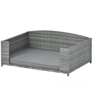 38.5 in. Dark Gray PE Wicker Pet Bed Dog Bed with Cushion