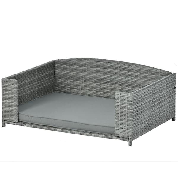 Amucolo 38.5 in. Dark Gray PE Wicker Pet Bed Dog Bed with Cushion