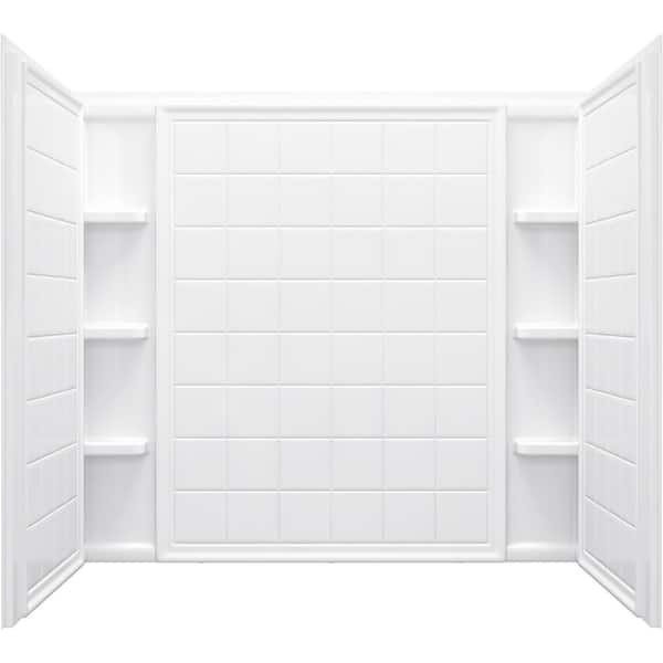 Sterling Ensemble Tile 37 1 2 In X 60 54 4 3 Piece Direct To Stud Wall Set White 71104100 0 The Home Depot Sterling Ensemble Tile 37 1 2 In X 60, 54 Tub Surround Home Depot
