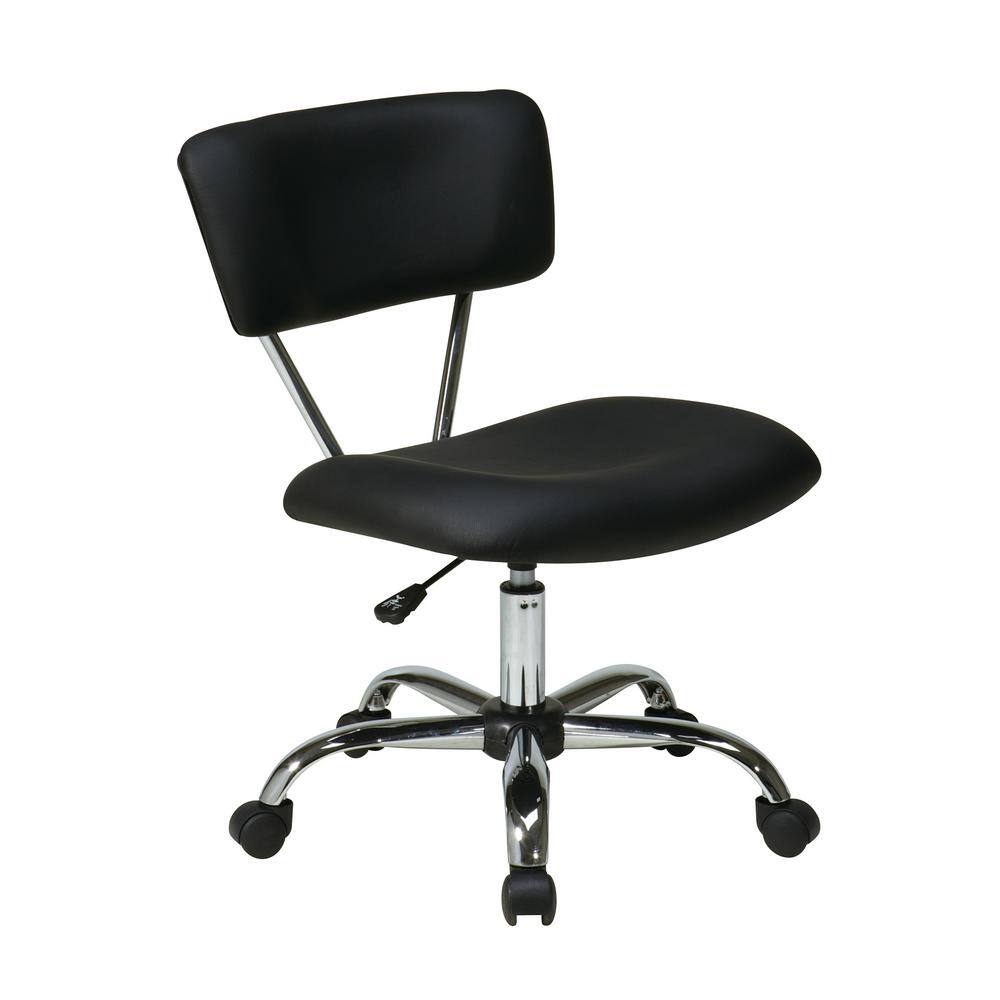 Black Vinyl Armless Swivel Task Chair with Silver Frame