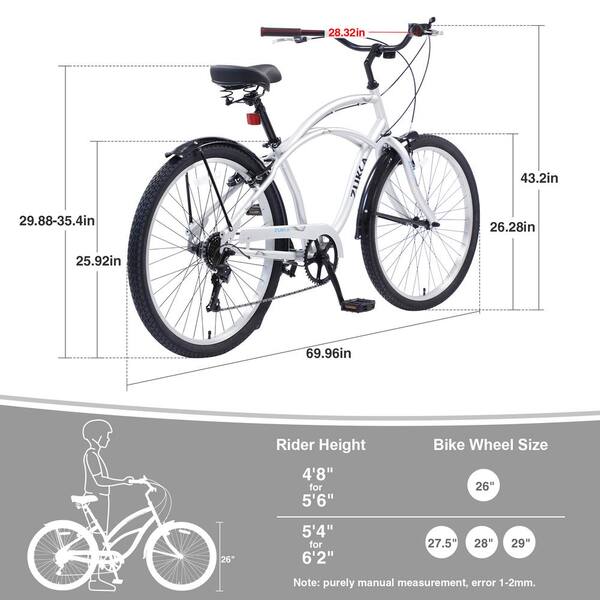 Bike size best sale chart beach cruiser