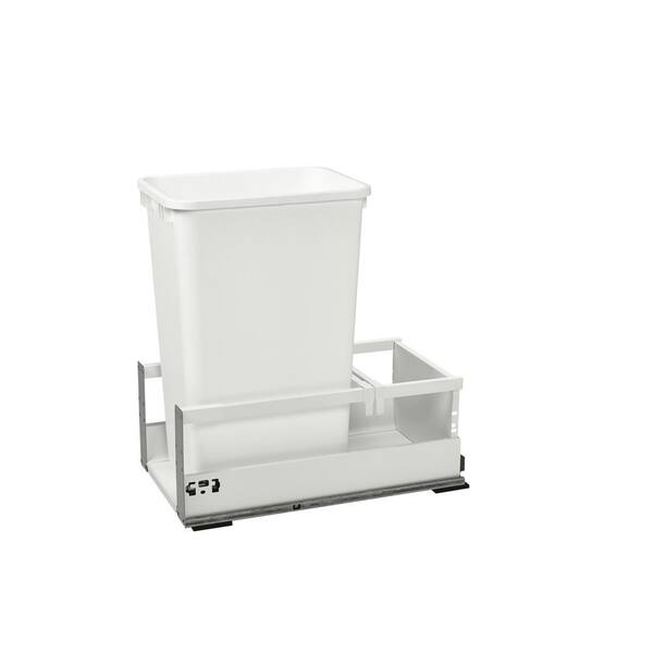 Rev-A-Shelf 23 in. H x 12.5 in. W x 22.41 in. D Single 50 Qt. White Pull-Out Wood Bottom Mount Waste Container for Opening