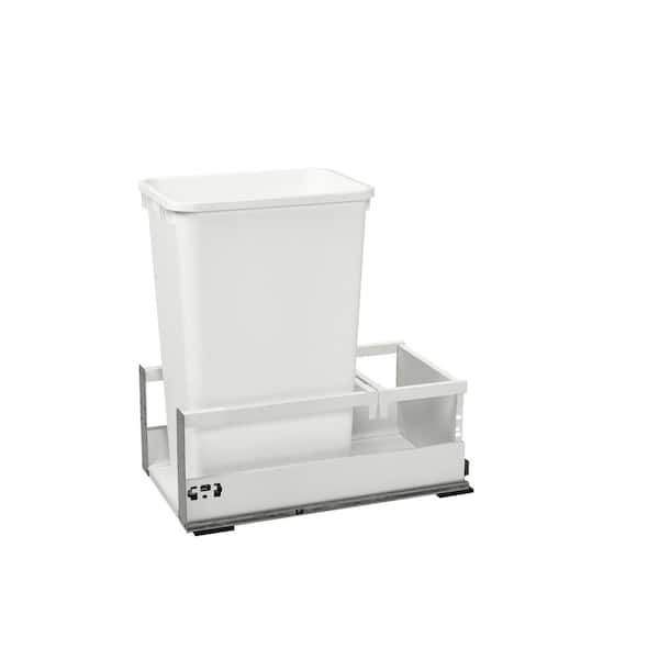 Rev-A-Shelf 23 in. H x 12.5 in. W x 22.59 in. D Single 50 Qt. White Pull-Out Wood Bottom Mount Waste Container with Servo-Drive