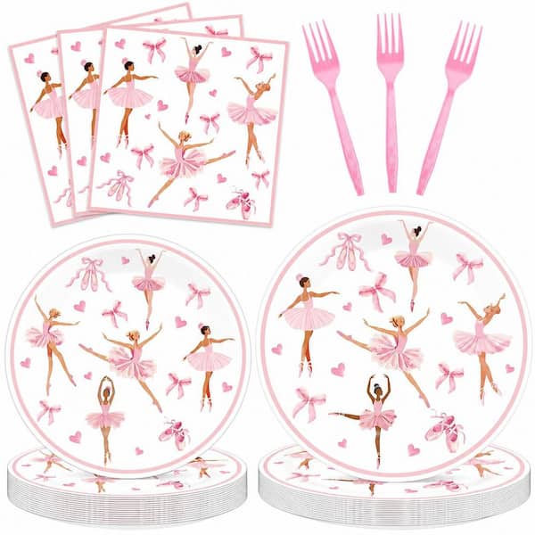 96-Piece Ballerina Party Paper Plates and Napkins Set for Ballet Birthday Dessert Table Decor
