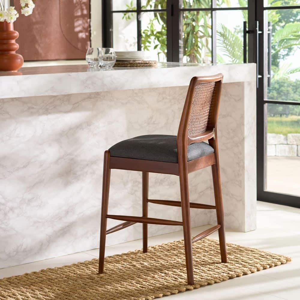 SAFAVIEH Reinhardt 40.6 in. H Gray/Walnut Wood Bar Stool BST8800D