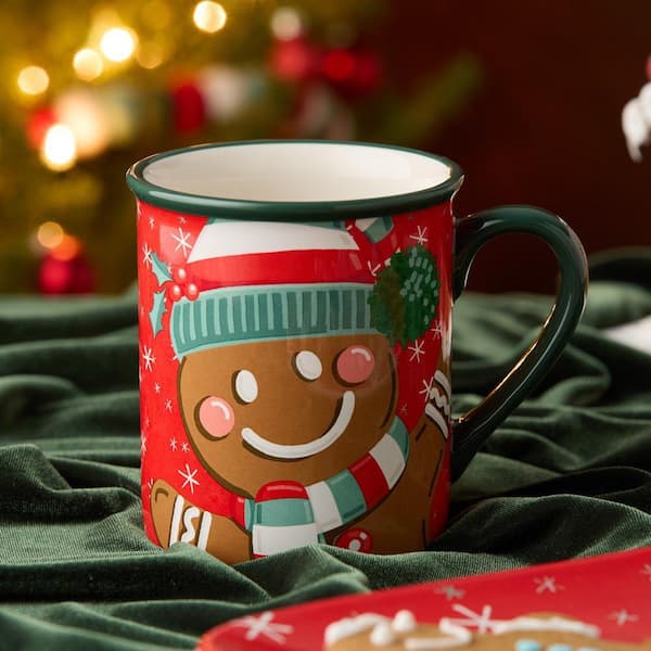 Certified International Christmas Whimsy Gingerbread 18 oz. Assorted Colors  Ceramic Mugs (Set of 4) 21726SET4