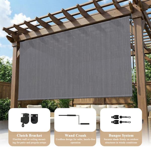 vicllax 7 ft. x 8 ft. Anthracite Outdoor Roller Shade with Hand