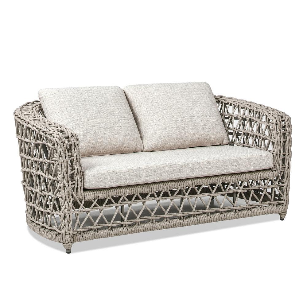 Everly 63.5" Woven Aluminum Patio Loveseat Sofa in Oat Beige