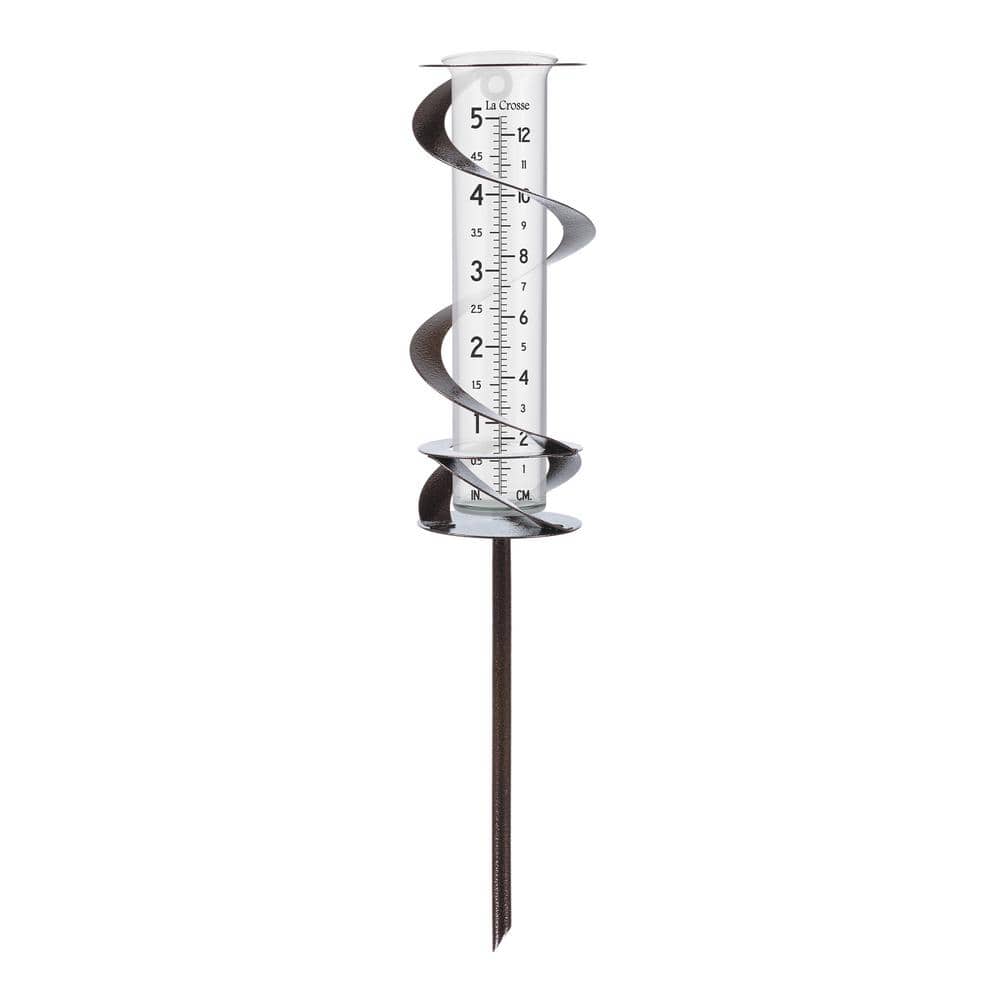 Helix Spiral Bronze Metal Garden Rain Gauge with Recycled Glass Tube